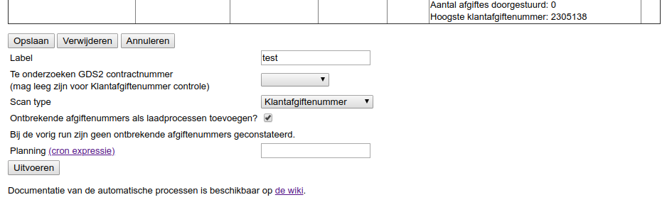 configuratie overzicht afgiftenummer controle proces