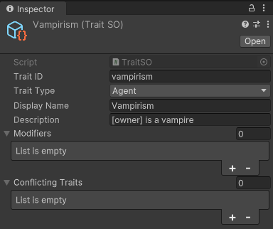 Screenshot of trait ScriptableObject