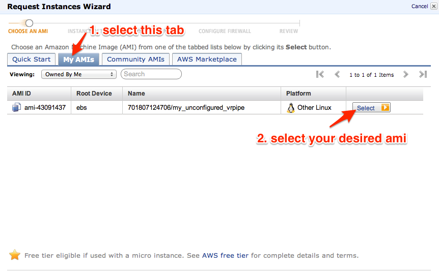 find your AMI in the My AMIs tab