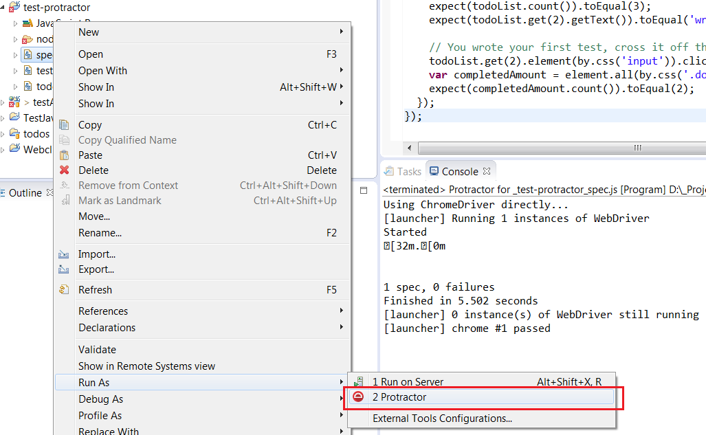 Run As Protractor