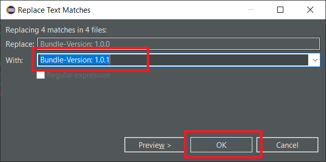 Replace the old version number by the new one in the MANIFEST.MF's