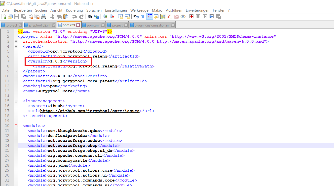 Update the version numbers in core/pom.xml and crypto/pom.xml