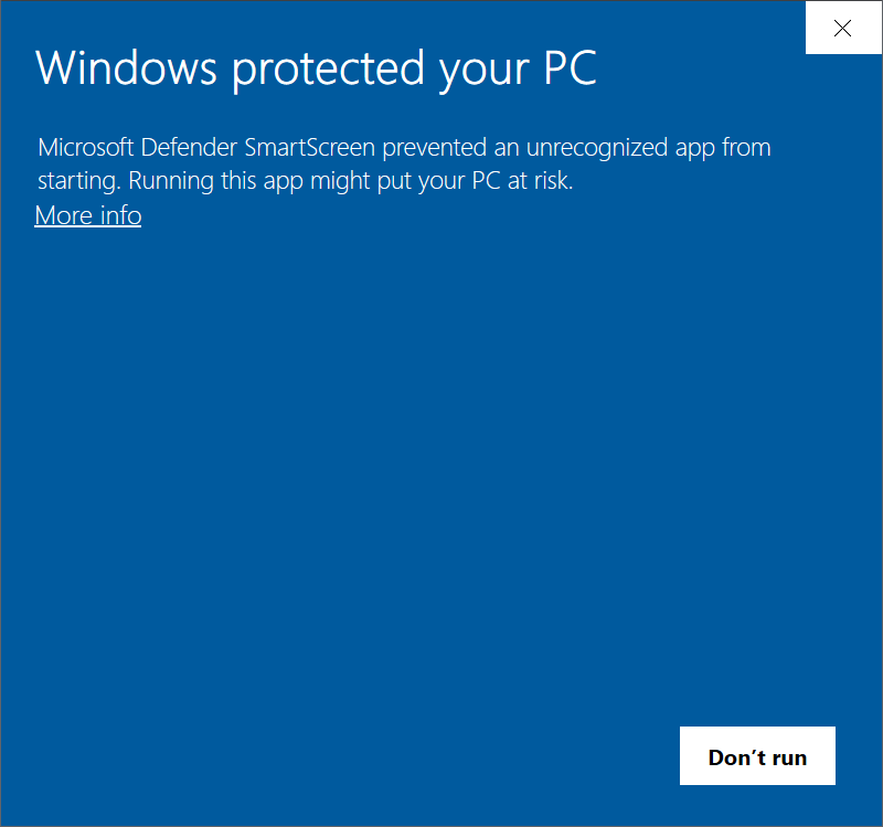 Windows smartscreen dialog