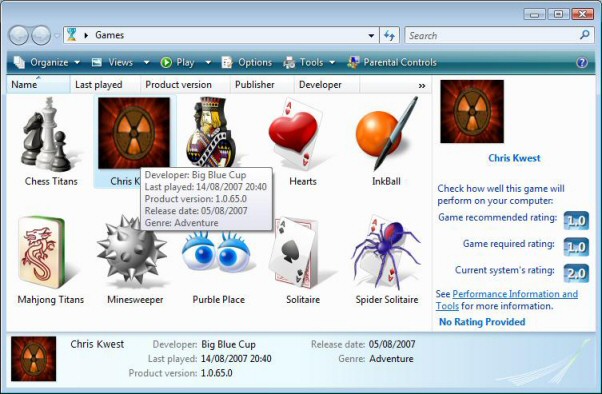 Game "Chris Kwest" in the Game Explorer