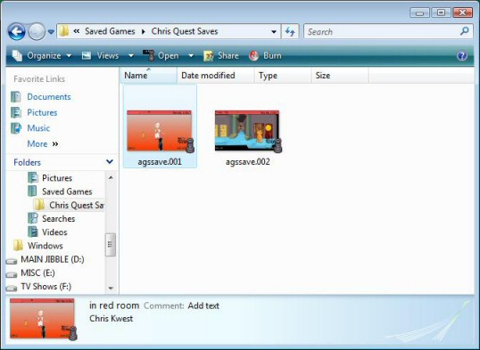 Save games with embedded screenshots on Vista and later versions