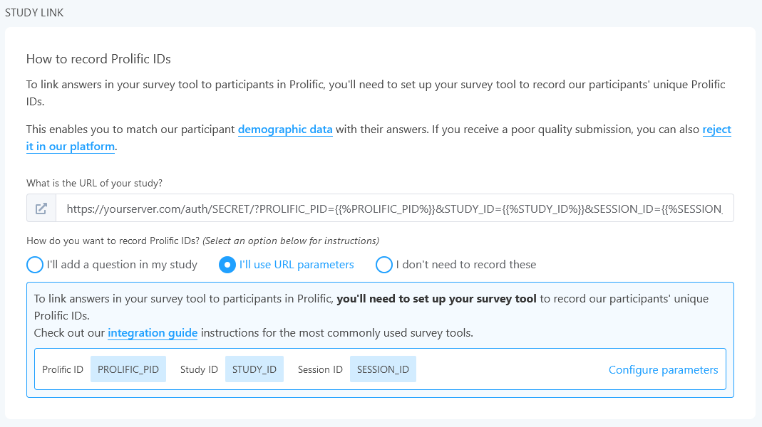 Illustration of the Study Link section on Prolific